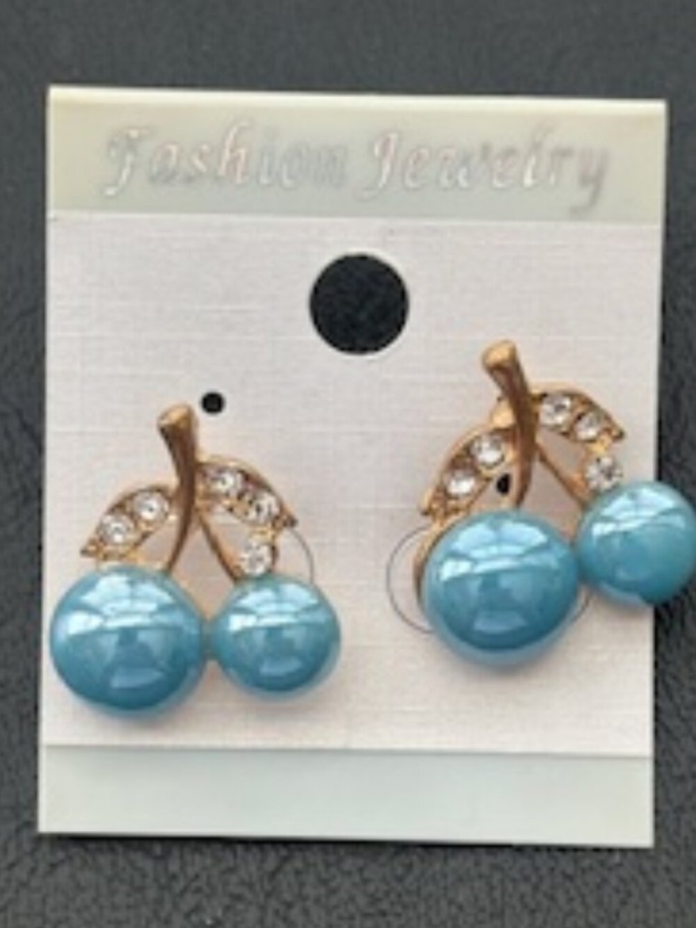 Fashion Jewelry pierced earrings-Blue-Gold tone metal-Rhinestones accents